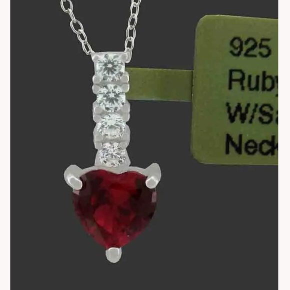 Lab-Created Ruby & White Lab-Created Sapphire Heart Necklace  Lab-Created Ruby & White Sapphire Pendant .925 Sterling Silver